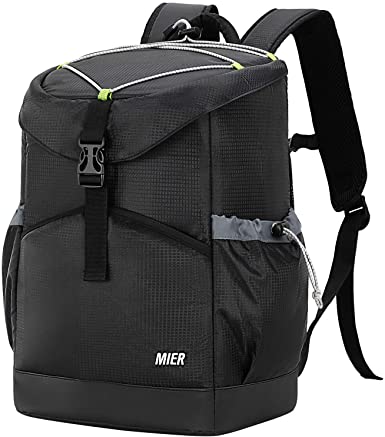 MIER 2 in 1 Insulated Cooler Backpack for Men Women Hiking Daypack with Lunch Compartment,Double Deck,Leakproof,Black