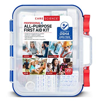 Care Science First Aid Kit Professional   All Purpose, 351 Pieces - Meets OSHA ANSI 2015 Guidelines with Wall Mount. Professional Use for Work, School, Home, Car, Survival, Camping, Hiking, and More