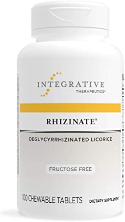 Integrative Therapeutics - Rhizinate, Fructose Free - Deglycyrrhizinated Licorice (DGL) - Suppot Stomach and Intestinal Relief - Original Licorice Flavor - 100 Chewable Tablets