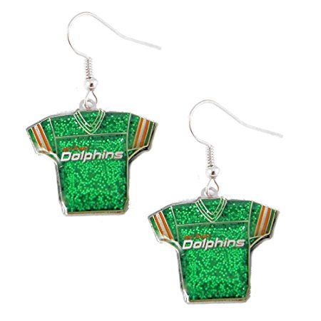 Sports Team Miami Dolphins Jersey Dangle Glitter Earring Set