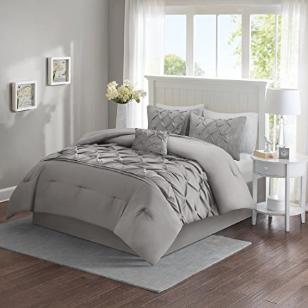 Comfort Spaces – Cavoy Comforter Set - 5 Piece – Tufted Pattern – Gray – King size, includes 1 Comforter, 2 Shams, 1 Decorative Pillow, 1 Bed Skirt