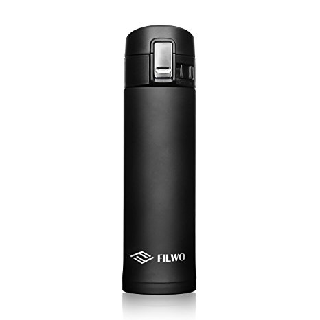 Insulated Travel Mug FILWO Stainless Steel Water Bottle Double Wall Vacuum Flasks,One-handed Open and Drink,Cold 24 Hrs / Hot 12 Hrs Perfect for Camping,Cycling,Gym,Sports-Water Bottle 420ML (Black)