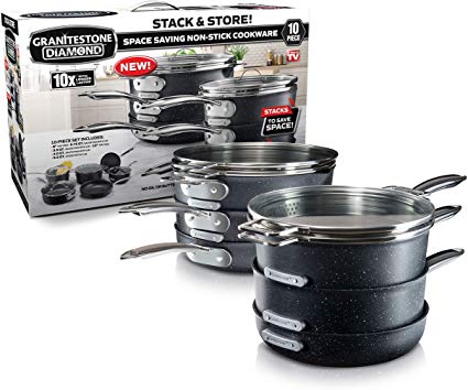 GRANITESTONE 2660 Granite Stone Stack Master 10 Piece Cookware Set, Large, Black