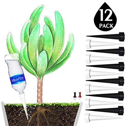 DCZTELG Plant Waterer Spikes Devices System-Automatic Drip Irrigation Watering Care Your Flower Travel Forgetting Potted Plants Black&White (12pack)