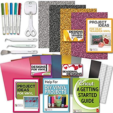 Cricut Tools Bundle Beginner Cricut Guide, Vinyl Pack, Basic Tools and Cricut Explore Fine Point Pens