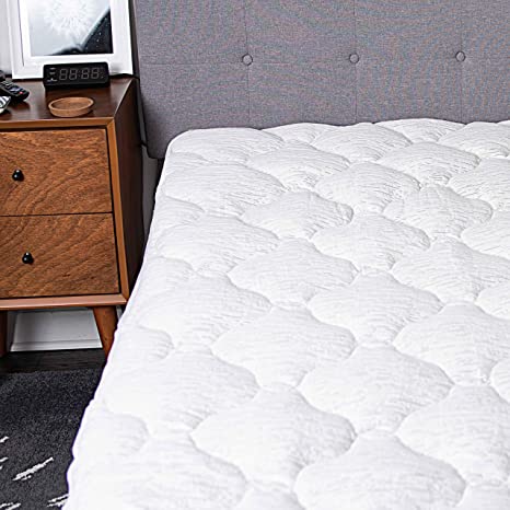 Cooling Bamboo Mattress Pad Cover - Extra Thick Quilted Mattress Topper Pillow Top Matress Cover Over Filled with Hypoallergenic Down Alternative Filling Breathable Mattress Protector (King)