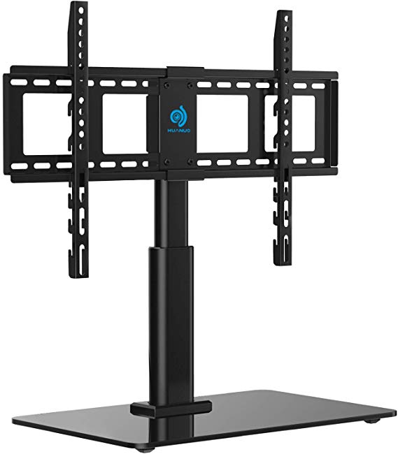 HUANUO HN-TVS02 Universal Table Top TV Stand for 32 to 60 Inch TVs with 40 Degree Swivel, 4.7 Inch Height Adjustment,Tempered Glass Base,Hold up to 60lbs Screens