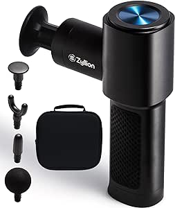 Zyllion All-Metal Mini Massage Gun - Super Quiet Portable Handheld Deep Tissue Percussion Massager for Muscle Pain Relief with Hard Case, 4 Speeds and 4 Interchangeable Heads - Black (ZMA-35-BK)