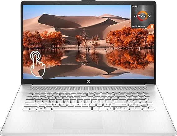 HP 2023 Newest Touchscreen Laptop, 17.3 Inch HD  Display, AMD Ryzen 5 7530U Processor(Beats i7-1165G7), 16GB RAM, 1TB SSD, Wi-Fi 6, HDMI, Full-Size KB, Webcam, Windows 11 Home, Bundle with JAWFOAL