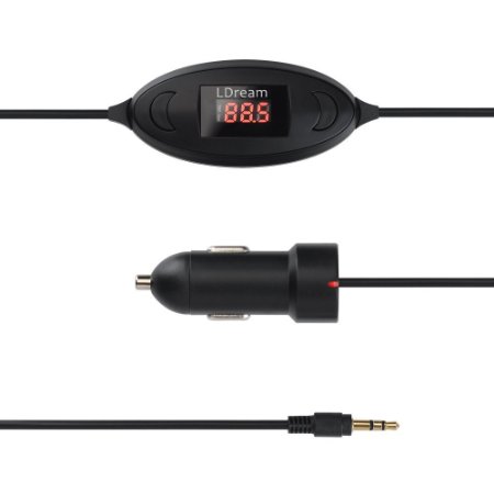 LDream FM Transmitter 3.5MM Aux Input With Car Charger for SmartPhones Players