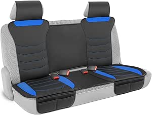 Motor Trend LuxeFit Seat Cover for Cars Trucks SUV, Premium Faux Leather Rear Bench Car Seat Cover, Easy to Install Automotive Seat Cover with Storage Pockets, Fits Most Vehicles (Blue)