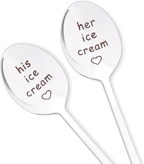 2pcs His and Hers Ice Cream Spoons for Boyfriend Girlfriend Couples Christmas Birthday Gifts for Husband Wife Wedding Anniversary Engagement Gift