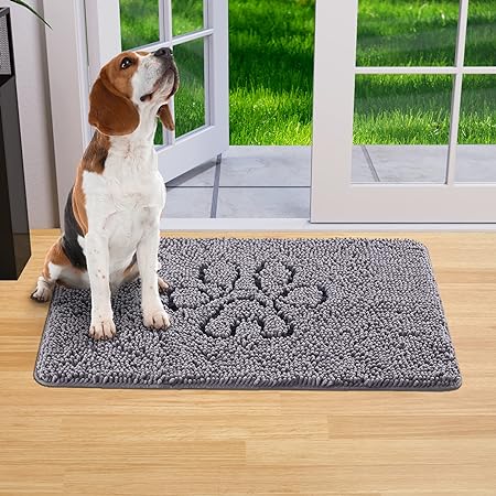 Lifewit Durable Chenille Indoor Doormat Traps Mud and Water, Non Slip Low-Profile Rug for Muddy Shoes and Dog Paws, Machine Washable Doormat for Pet Entry, Back Door, Mud Room, 60 x 90 cm, Gray