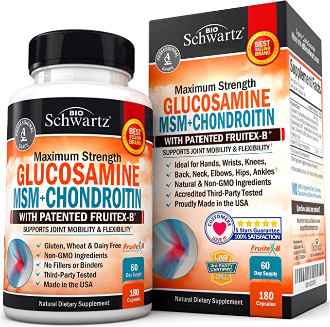 Glucosamine Chondroitin MSM 2,110mg Joint Support Supplement with Turmeric Curcumin for Daily Relief & Healthy Inflammatory Response - Hands, Back & Knee Joint Health for Adults - 180 Capsules