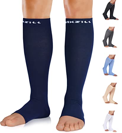 NEWZILL Graduated Medical Compression Socks 20-30 mmHg Knee-high Open Toe for Women & Men Circulation (as1, alpha, s, m, regular, regular, Dark Blue, S/M)
