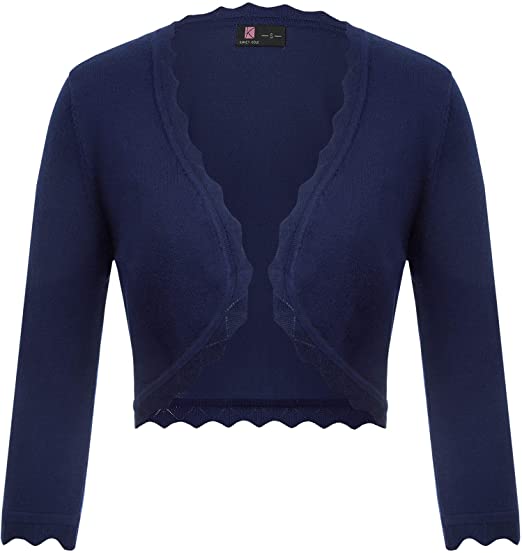 KANCY KOLE Women's 3/4 Sleeve Shrug Cardigan Knit Open Front Cropped Bolero Sweater S-XXL