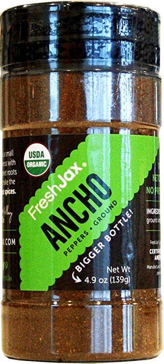 FreshJax Organic Spices, Herbs, Seasonings, and Salts (Certified Organic Ancho Pepper - Large Bottle)