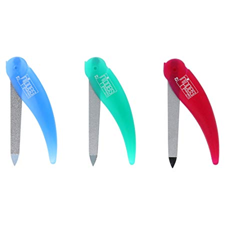 Nippes Folding Pocket Size Nail File Set with Buffers Quality Handmade in Solingen Germany Portable for Travel Pedicures Manicures Ergonomic Hand Grip Durable Metal Design Blue Green Red Set [3 Pack]