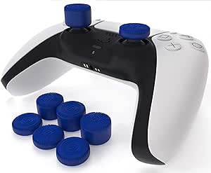 Raised Thumb Grips (8pc) for PlayStation 5 Dualsense by Foamy Lizard – Sweat Free 100% Silicone Precision Antislip Rubber Analog Stick Grips Compatible with PS5, PS4, Stadia & Switch Pro (Blue)