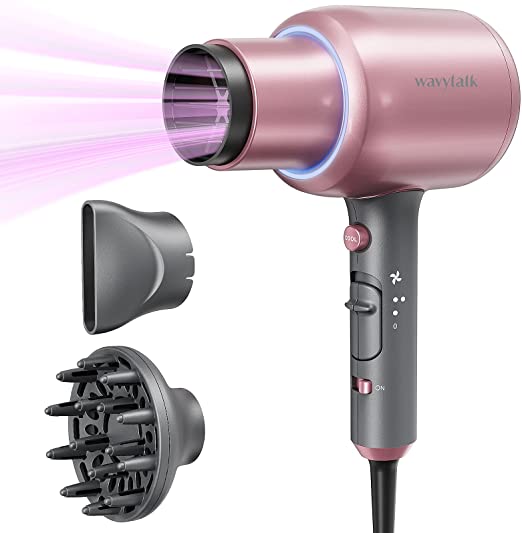 Wavytalk Blow Dryer with Diffuser for Curly Hair Ionic Hair Dryer with Diffuser and Concentrator Nozzle for Smoothing Drying as Salon Hair Dryer Professional Lightweight and Quiet Hair Blower Dryer