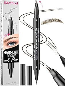 iMethod Curved Eyebrow Pen - Eyebrow Pencil, Brow Pencil 2-in-1 Dual-Ended Microblading Eyebrow Pen with Micro-Fork-Tip and Precise Brush-Tip Create Natural Hair-Like Brows, Last All-Day, Dark Brown