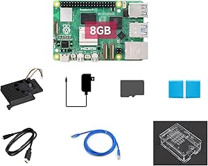 Waveshare Starter Kit, Compatible with Raspberry Pi 5, Bundle with Raspberry Pi 5 8GB, 64GB TF Card, Cooler, Case, Cable and so on (8 items)