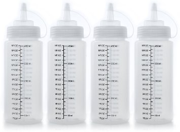 Squeeze Bottles With Cap - High Quality, Durable, BPA Free, Leak Proof Transparent Plastic - 16oz. Capacity - ml & oz. Measurements - Ideal For Condiments, Oil, Icing ,liquids - Set Of 4