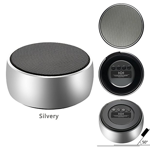 HISEASUN Mini Portable Bluetooth Speakers with Mic, 3.5mm Aux, Micro SD Card Support (Silvery-1)