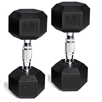 CAP Barbell Set of 2 Hex Rubber Dumbbell with Metal Handles, Pair of 2 Heavy Dumbbells Choose Weight (5lb, 8lb, 10lb, 15lb, 20 Lb, 25lb, 30lb, 35lb, 40lb, 50lb)