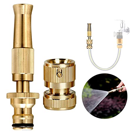 High Pressure Water Spray Gun Nozzle Car Bike Washing Nozzle Water Pressure Booster Brass Nozzle Suitable for 1/2” Nozzles Hose Pipe (Brass)