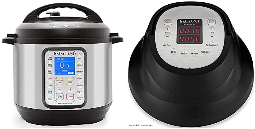 Instant Pot Duo Plus 9-in-1 Electric Pressure Cooker, Sterilizer, Slow Cooker, Rice Cooker, 6 Quart, 15 One-Touch Programs & Air Fryer Lid 6 in 1, Turn your Instant Pot into an Air Fryer, 6 Qt, 1500W