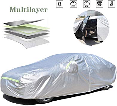 AOYMEI Full Car Cover Waterproof All Weather, Automobile Cover Sunproof Rainproof Windproof Scratch Resistant Reflective Strips Cotton Inside (Sedan, fit Length (191’’-196’’))