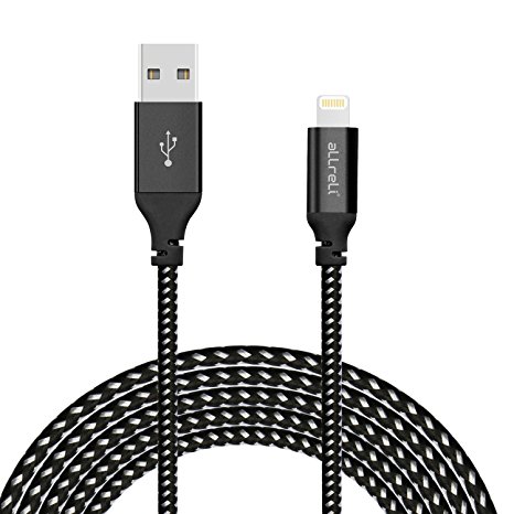 Lightning Cable, aLLreLi (6ft 6ft) iPhone Charging Cable Nylon Braided Lightning Connector to Data Syncing Cord Compatible with MFi Certified for iPhone X/8/7/plus / 6/6s/5/5s/s/SE/iPad/iPod (Black)