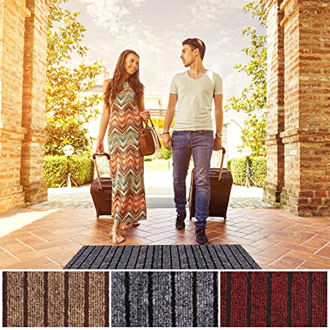 ZGR Runner Rug 4 ft x 10 ft Indoor/Outdoor Low Profile, Hallway, Kitchen, Patio, Deck Area, RV, Entryway, Garage, with Natural Non-Slip Rubber Backing, Gray with Black Stripe, Custom