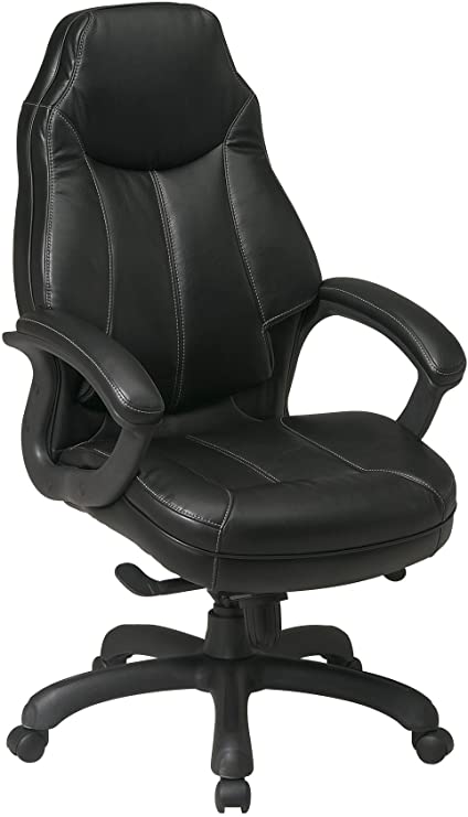 Work Smart Office Star Deluxe Oversized Executive Faux Leather Chair with Padded Arms, Black