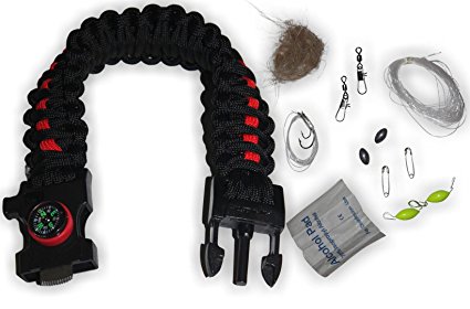 Paracord Emergency Bracelet Kit, 550 Parachute Cord, Fire Starter, Compass, Cutting Tool, Survival Fishing Gear, Tinder, Whistle, Upgraded Locking Buckle LIFETIME