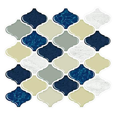 Cocotik Peel and Stick Anti-Mold Wall Tile,Self-Adhesive Kitchen Backsplash, 10.5"x10", 6 Sheets (Blue)