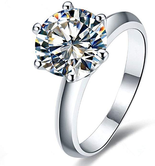 AINUOSHI 2 Ct CZ Solitaire Engagement Ring Sterling Silver Cubic Zirconia White Gold Plated Anniversary Rings Size 4-10