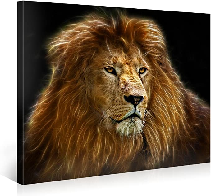 Large Canvas Print Wall Art – Radiant Lion – 40x30 Inch Animal Canvas Picture Stretched On A Wooden Frame – Giclee Canvas Printing – Hanging Wall Deco Picture / e4166