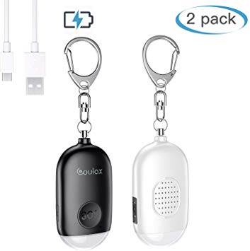 Sonic Security Personal Alarm Keychain,COULAX 130db Safe Personal Alarms with USB Rechargeable, LED Flashlight Emergency Safety Alarm for Women, Men, Children and Elders 2PC(Black&White)