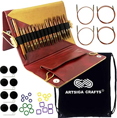 Knitter's Pride Knitting Needles Ginger Deluxe Special Short Tip Interchangeable Set Bundle with 1 Artsiga Crafts Project Bag