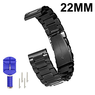 N.ORANIE MOTO 360 2nd Gen Watch Band 22mm Width Stainless Steel Adjustable Strap with Folding Clasp for Moto 360 2nd (Men's 46mm) and Samsung Gear S3 Classic/Frontier Smartwatches(3 Pointers-Black)
