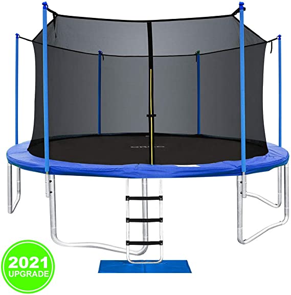 ORCC New Upgrade Trampoline Maximum Weight Capacity 400LBS with Safety Enclosure Net Wind Stakes Rain Cover Ladder, 15 14 12 10 FT Outdoor Trampoline for Kids Adults, Backyard Trampoline