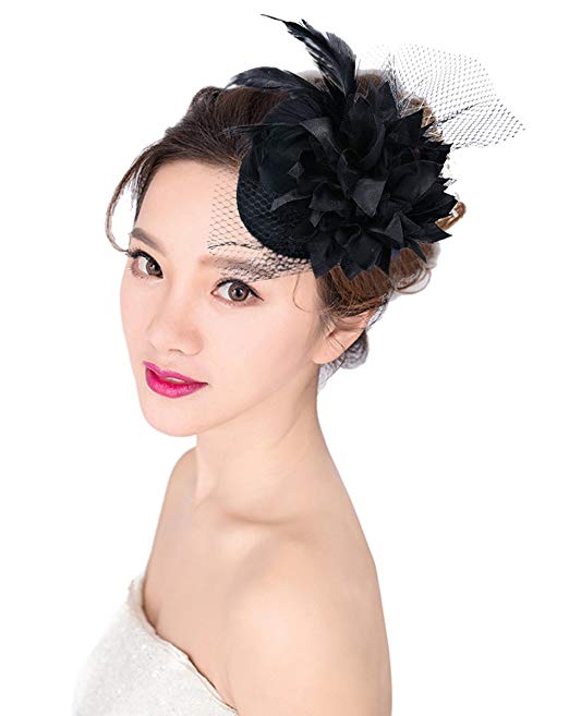 Punk Mini Top Hat, Aniwon Women Ladies Flower Hair Clip Feather Fascinator