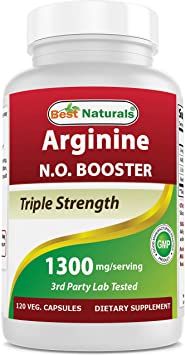 Best Naturals L-Arginine NO Booster Triple Strength 1300 mg Serving 120 Veg Capsules