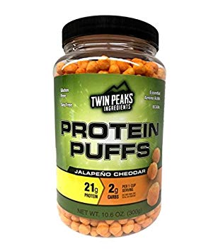 Twin Peaks Ingredients Protein Puffs - Jalapeño Cheddar 300g (10 Servings), 21g Protein, 2g Carbs, 120 Cals, High Protein, Low Carb, Soy Free, Gluten Free, Potato Free - BEST PROTEIN SNACK