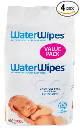 WaterWipes Baby Wipes, Chemical-Free, Sensitive, 4 packs of 60 Count (240 Wipes)