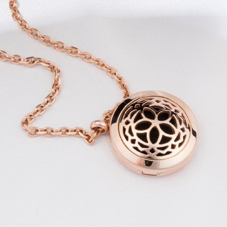 Aromatherapy Essential Oil Diffuser Necklace Jewelry - Rose Gold - Hypo-Allergenic 316L Surgical Grade Stainless Steel Locket Pendant Necklace! INCLUDES 3 WASHABLE Pads