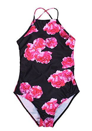 Pxmoda Women One Piece Leaf Print Swimsuit Back Bandage Padded Bikini Monokini Swimwear