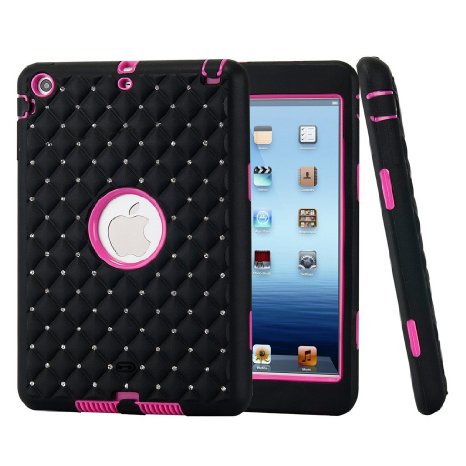 iPad mini 2 Case, iPad mini 3 Case, HOcase Bling Crystal Rhinstone Series, Heavy Duty Impact Resistant Case for iPad mini 1 / 2 / 3 - Black / Deep Pink